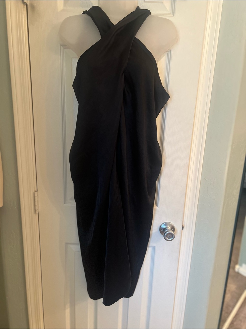 Nanushka satin black midi dress halter xL